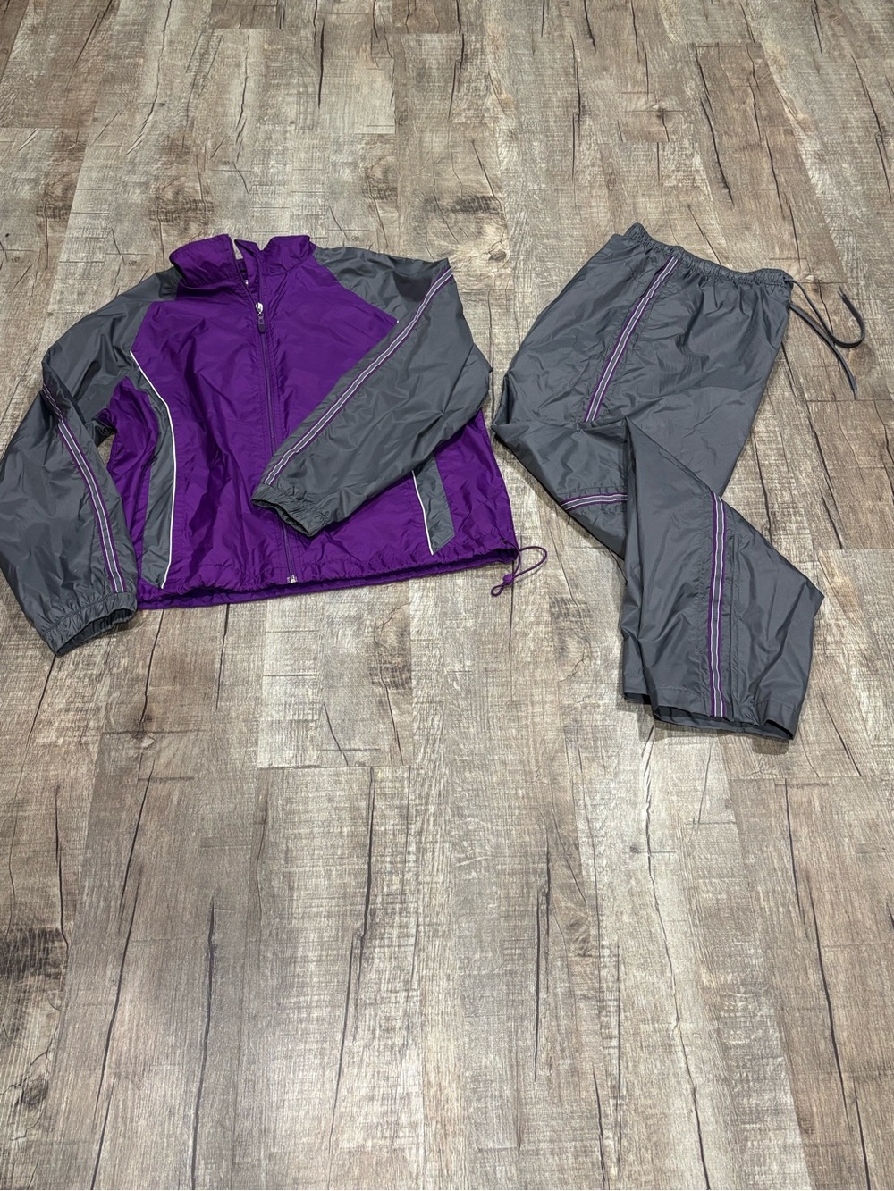 Rebbeca Malone Purple & Gray Women's XL Windbreaker Jkt/Pant Set Vintage Y2K BF - Picture 1 of 13